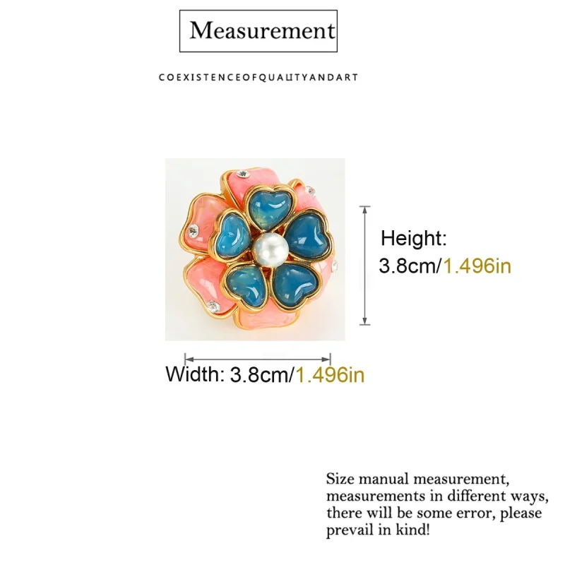 Vintage Large Cocktail Flower Ring Decoration Pink Stone Blue Petal Woman Party Accessories Gold Color Luxury Quality Jewelry