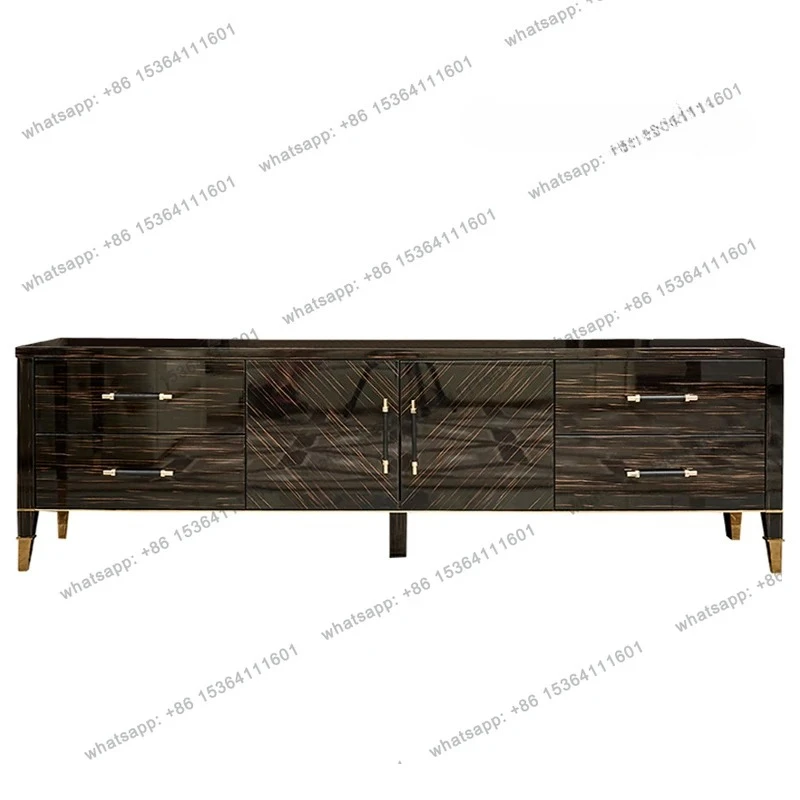 Italian light luxury TV cabinet living room low cabinet coffee table combination villa golden silk ebony customization