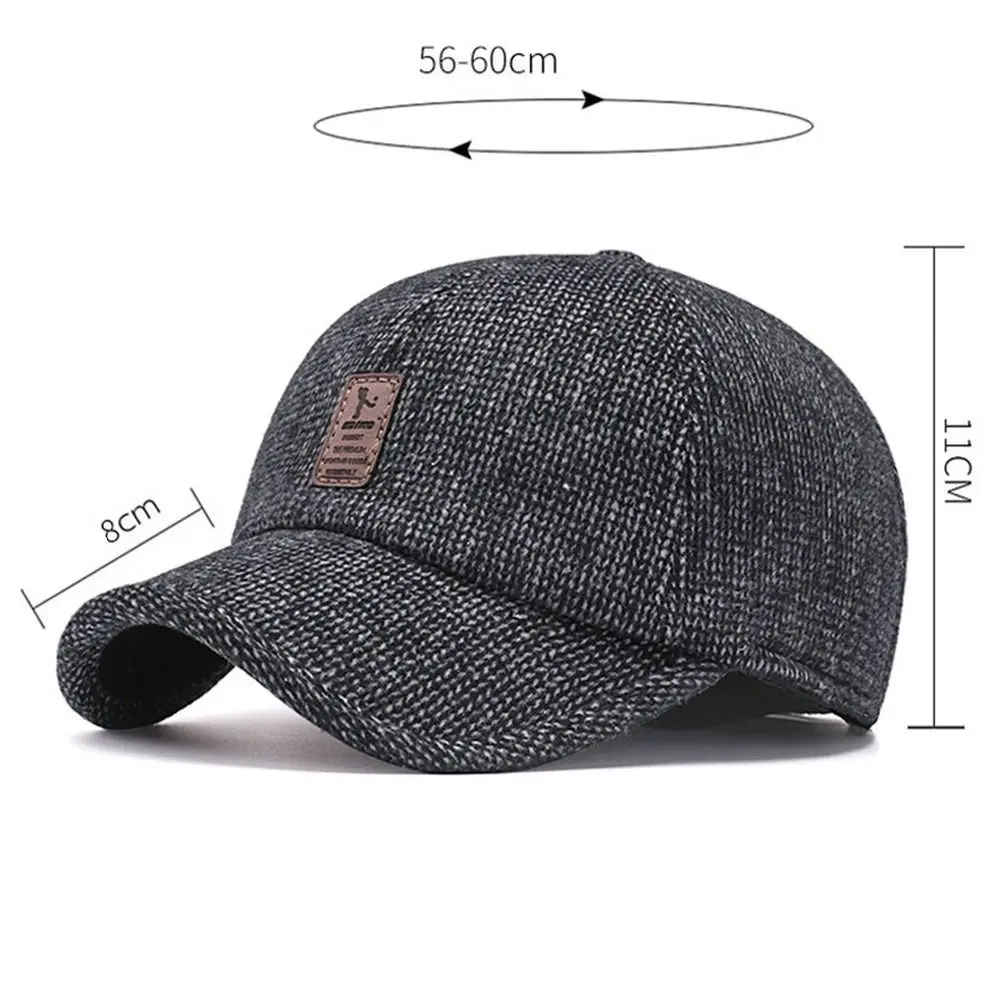 Men Baseball Cap Woolen Knitted Winter Ear Cover Baseball Cap Thicken Warm Hats with Earflaps Sport Golf Hats Snapback כובעים