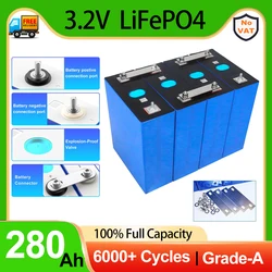 280Ah 3.2V LiFePO4 Battery 310Ah 200Ah 100Ah Cell DIY 12V 24V 48V Full Capacity 6000+ Cycle Grade-A Battery with Studs Screws