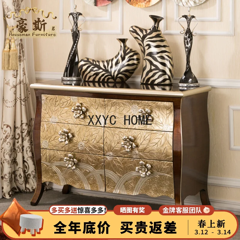 American Simple Style Entrance Cabinet Neoclassical Creative Big Flower Handle Storage Cabinet