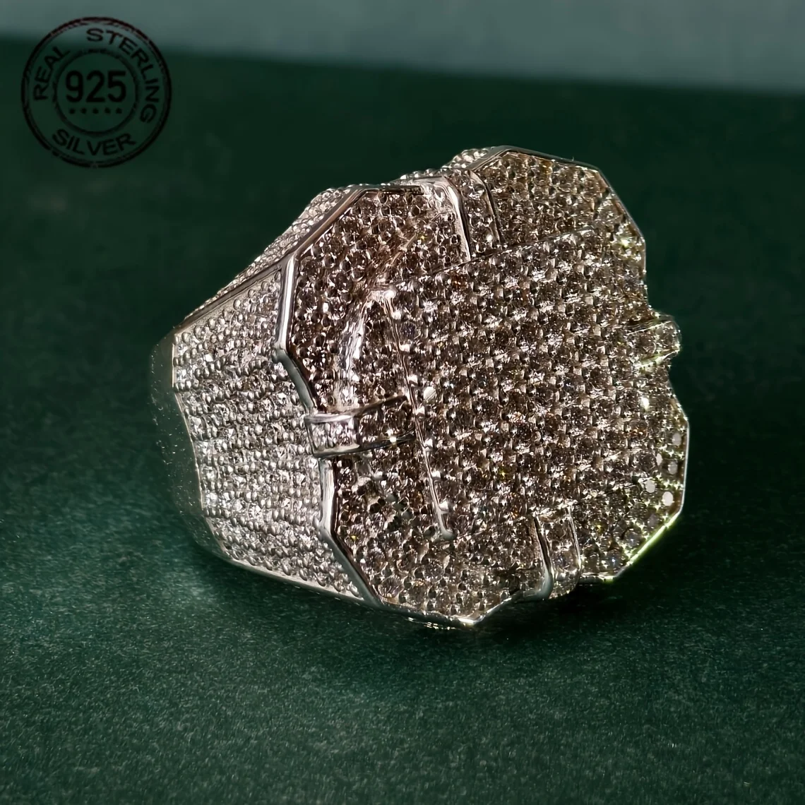 

2025 Luxury 925 Sterling Silver Baguette Ring Mens Iced Out Micro Zircon Hip Hop Pinky Rings Exaggerated Rapper Finger Jewelry