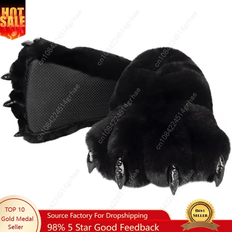 

QinRuan Monster Paw Slippers, Fuzzy Animal Claw Comfortable Warm Plush Bear Paw Shoes