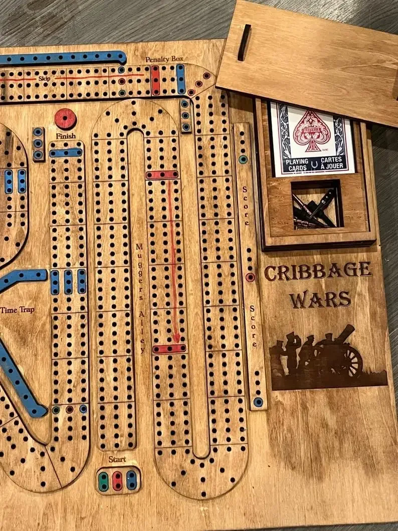 Cribbage Board Game Set, Cribbage Boards Pegs Unique Cribbage War Game Board Game Storage Table Games for Adults