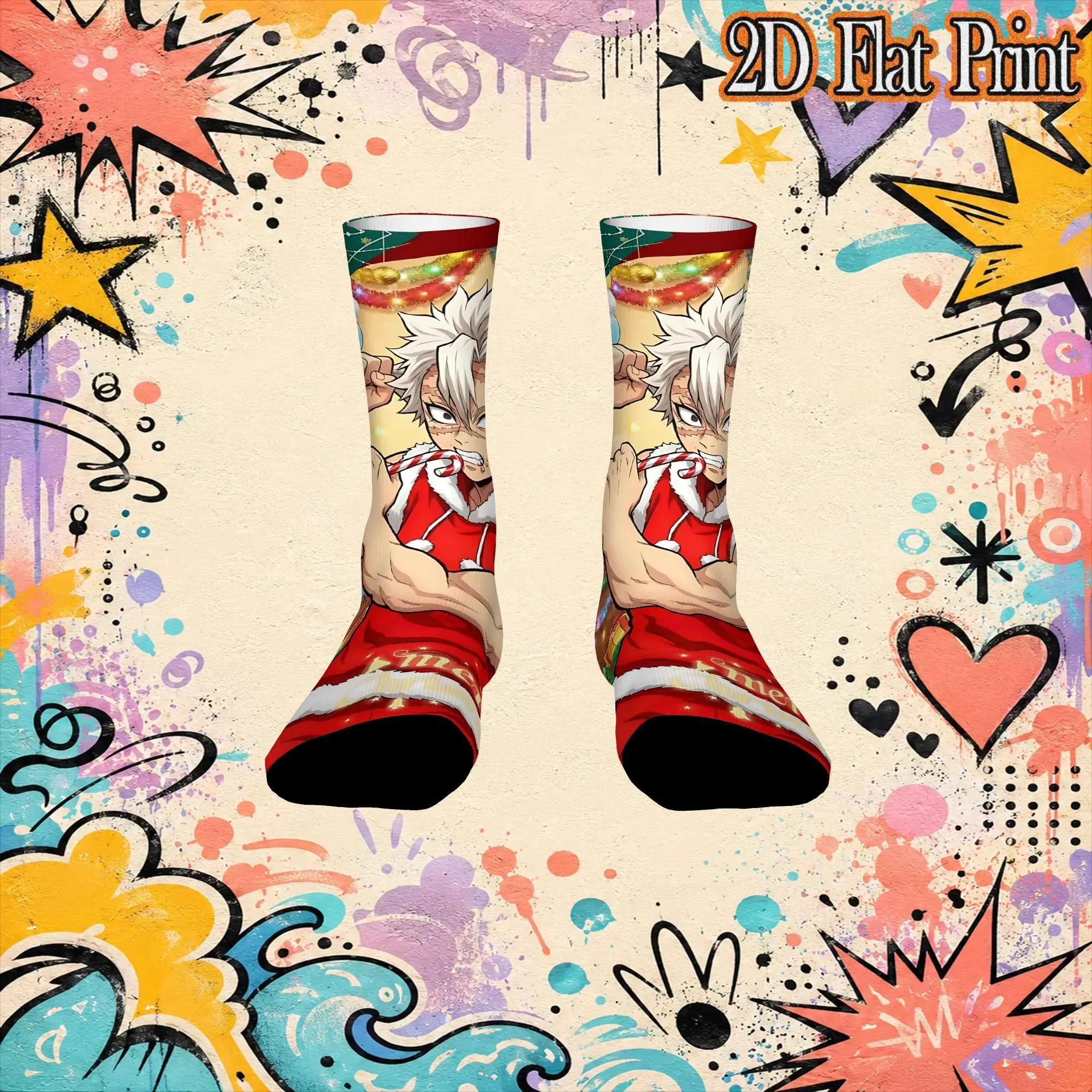 Autumn Winter Vintage Christmas Demon Slayer Crazy Men's compression Socks Unisex  Funny Crew Sock