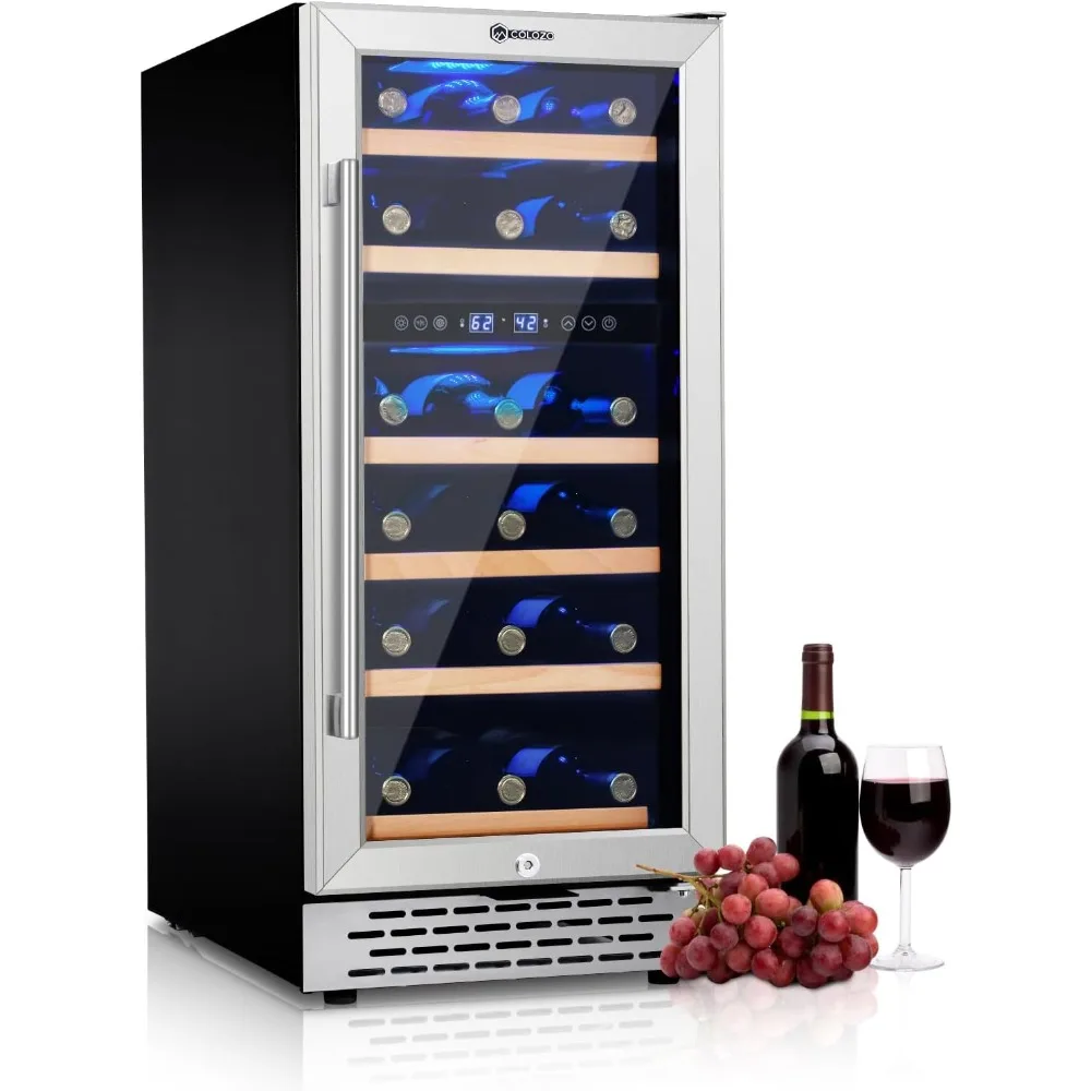

15 Inch Wine Cooler Refrigerator Under Counter, 28 Bottle Dual Zone Wine Fridge, Stainless Steel Built-in/Freestanding Wine Cool