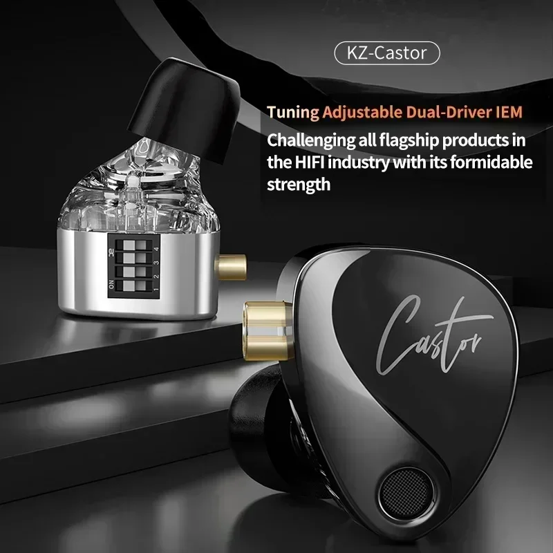 KZ Castor Wired Earbuds Improved Bass HiFi Earphone 2 Dynamic High-end Tunable Balanced Armature In-ear Headphone w/ Accessories