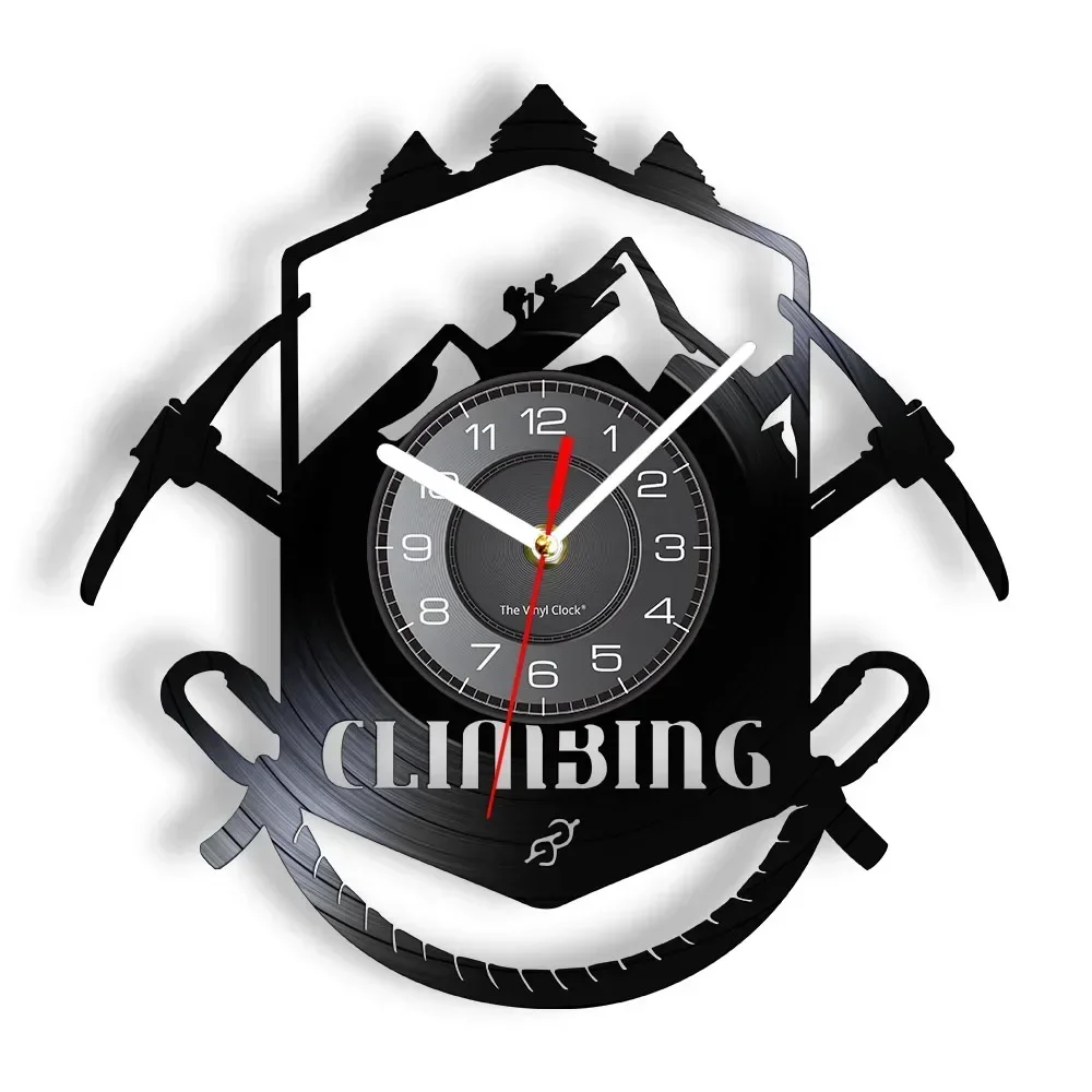 

Mountain Climbing Logo Wall Clock Hiking Trail Ice Axe Extreme Sport Equipment Vinyl Record Wall Clock Maountain Climbers Gift