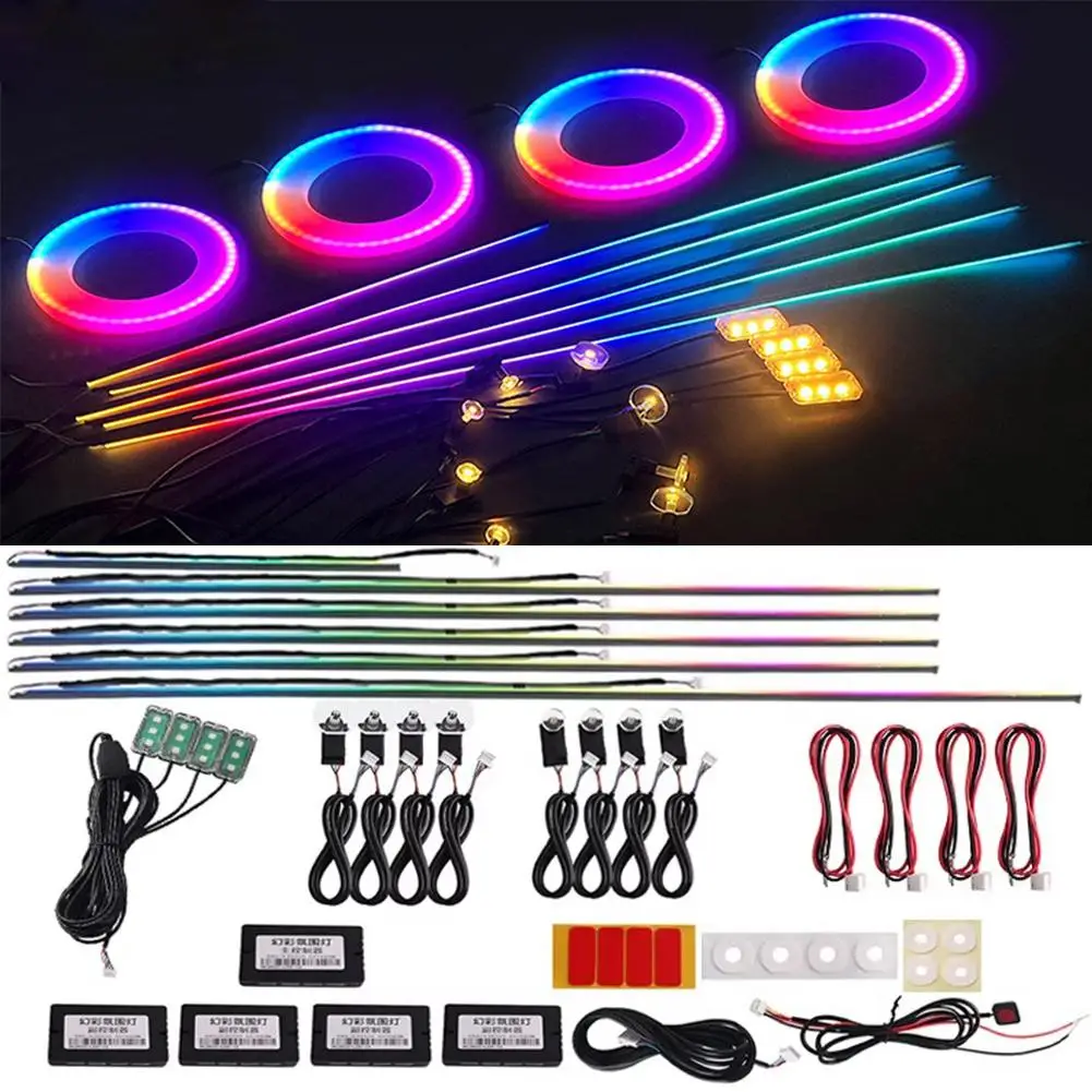 New 18 In 1 Car LED Symphony Rainbow Streamer Ambient App Light Lamp Acrylic RGB Atmosphere Neon Color Interior Control Str C9J2