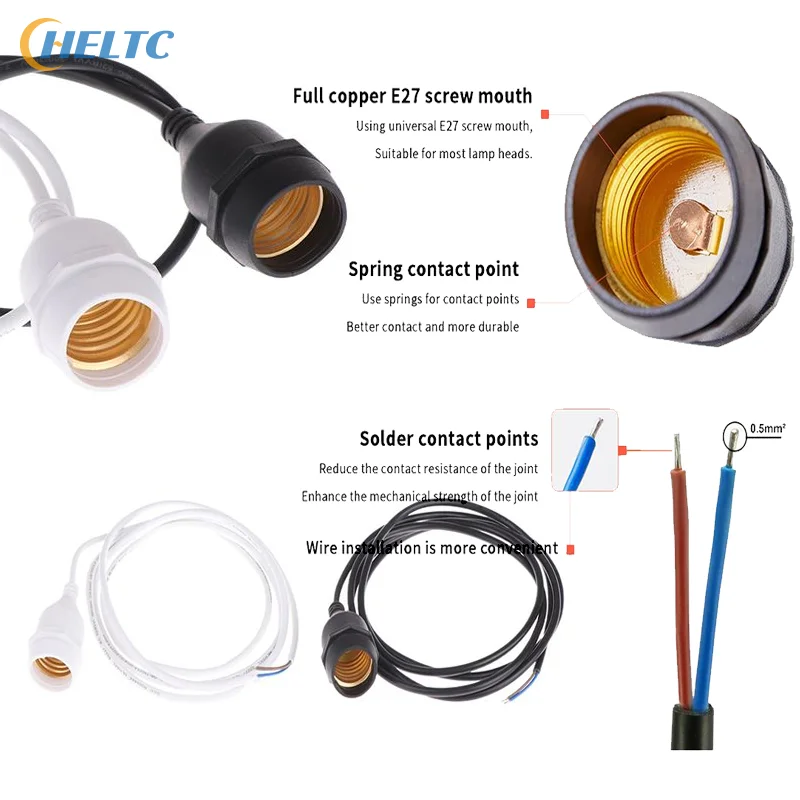 

1pc 3-4A 20/30/50/100/200CM Outdoor Waterproof E27Lamp Holder With Power Cord Socket Industrial Farm Screw String Lamp Connector
