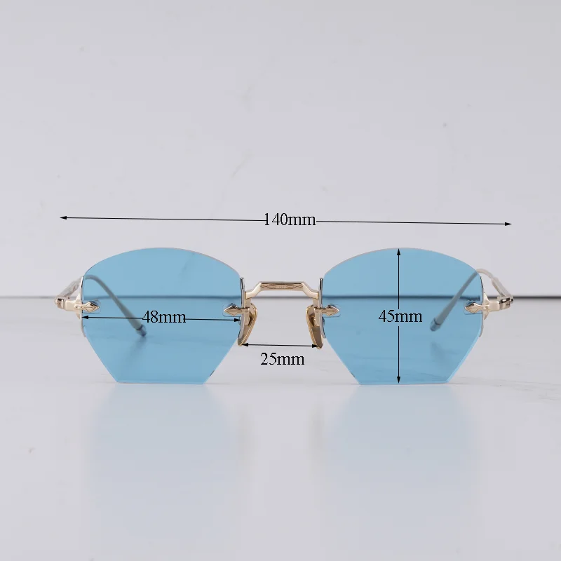 Original Street Fashion Diamond Cut Gold Boundless Sunglasses Male OATMAN Classical Special Shaped Rimless Alloy Solar Glasses