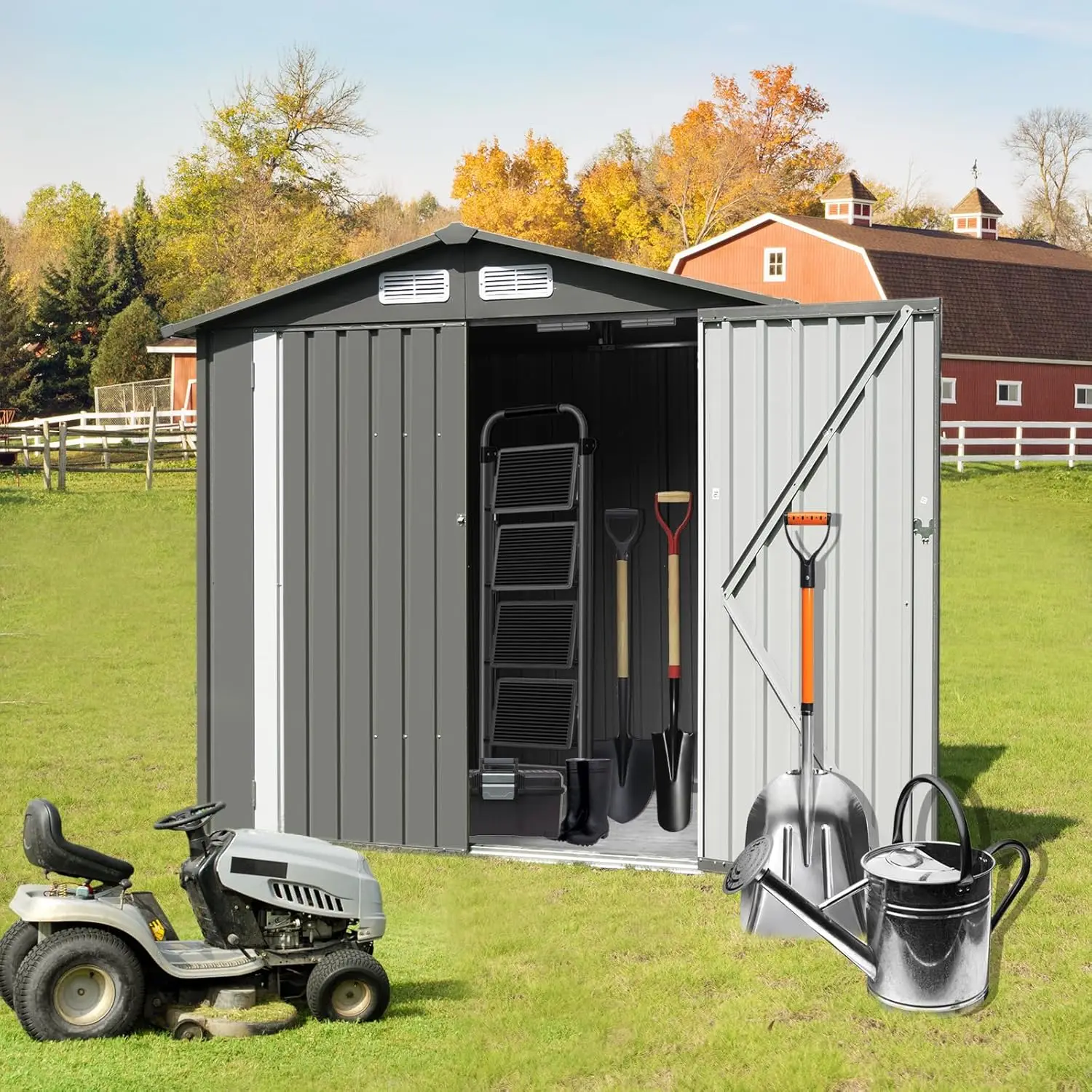 

6'X4' Outdoor Storage Shed, Metal Garden Tool Sheds & Outdoor Storage House with Sloped Roof for Patio Lawn Backyard