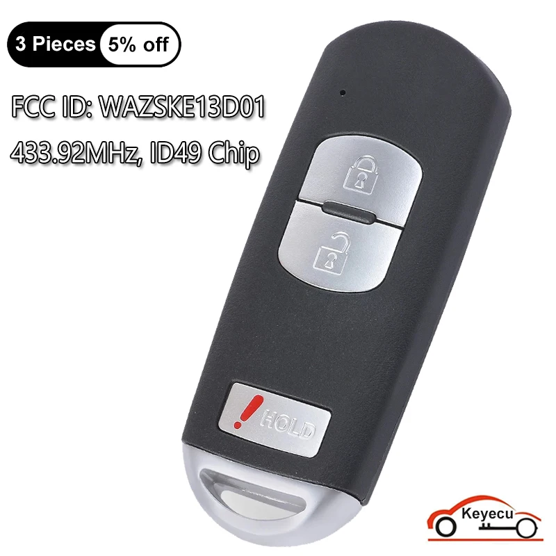 

KEYECU 3 Buttons 433.92MHz ID49 Chip for Mazda CX-3 CX-5 CX-9 3 Speed 3 OEM Board Smart Remote Key Fob WAZSKE13D01, SKE13D-01