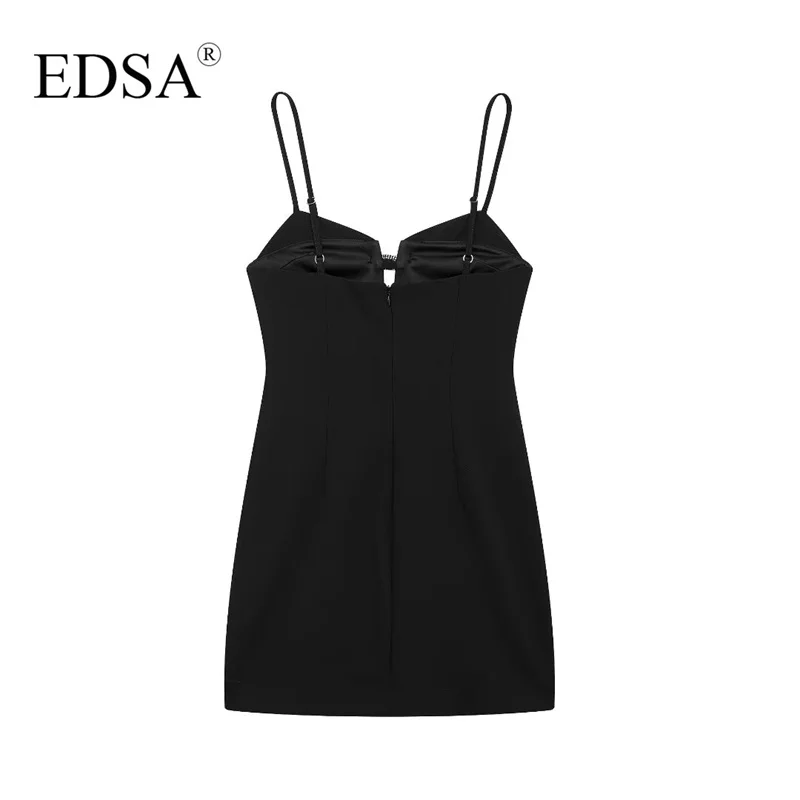 EDSA Women Slip Black Mini Dress with Thin Straps Sleeveless Corset Short Dresses for Female Summer Backless Sexy Party Dresses
