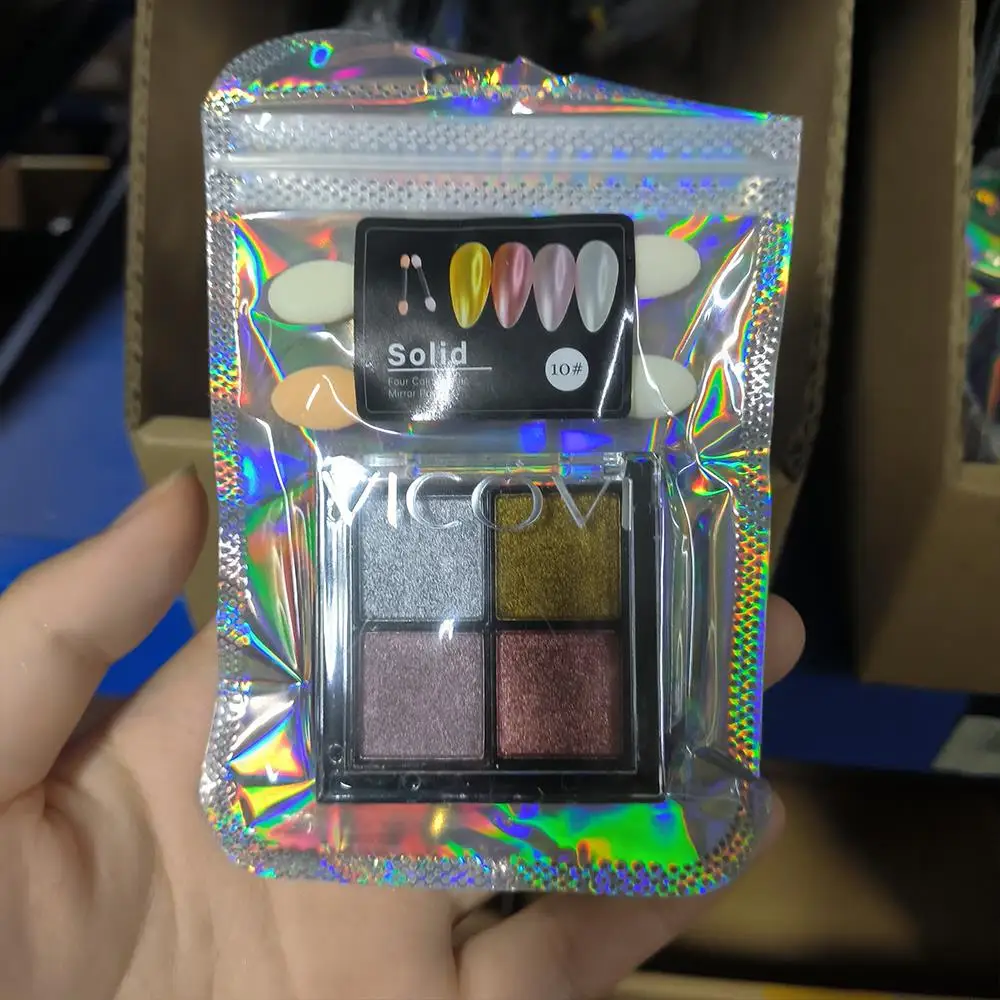 4 Kolory/Pudełko Metaliczny Puder do Paznokci z Efektem Lustra z 2 Pędzelkami Złoty/Srebrny/Szampański Chromowany Pigment w Proszku do Paznokci do Żelu UV