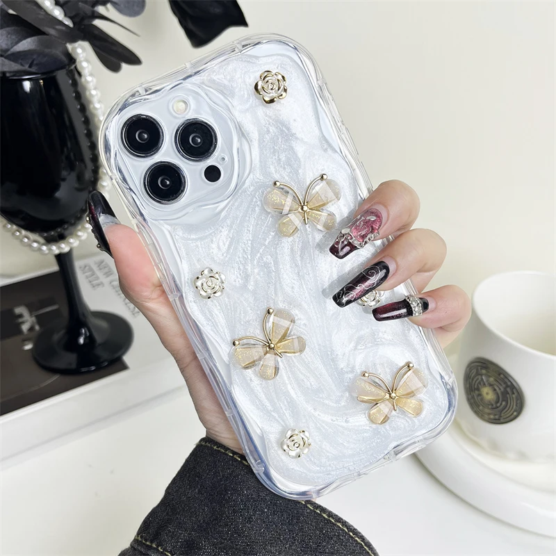 

INS 3D Glitter Butterfly Rose Flower Phone Case For Huawei Nova 4 5 6 7 8 9 10 11 12 Pro Y70 Y71 Y91 Shockproof Soft Cover