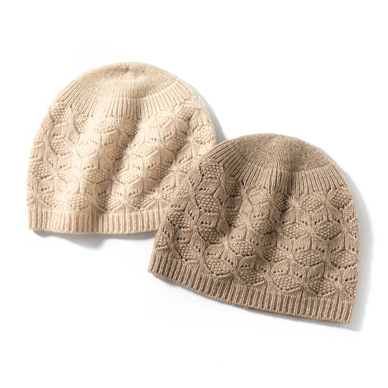 

Женская однотонная вязаная шапка из 100% кашемира с четырьмя листьями клевера на носок для зимы, теплая шерстяная шапка с защитой ушей для мужчин