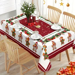 Christmas Flowers Print Candy Gingerbread Man Rectangle Tablecloth Home Dining Room Decor Waterproof Christmas Decorations