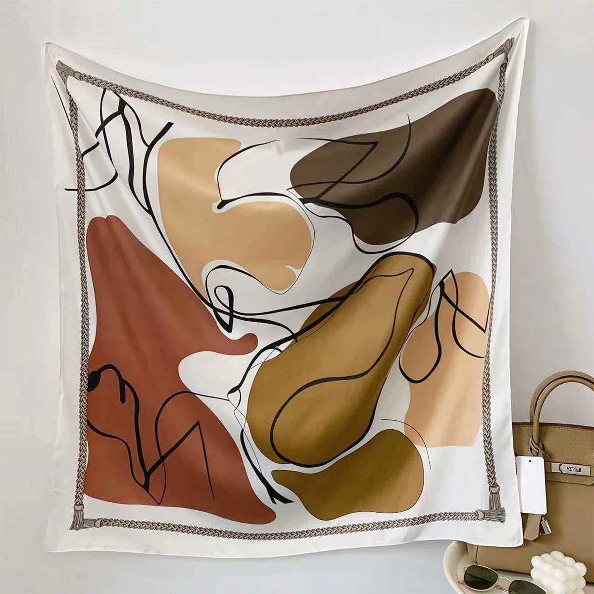 وشاح حريري مطبوع بكتل ملونة بسيطة ، وشاح متعدد الاستخدامات من نسيج التويل ، مظلة شمسية مربعة كبيرة ، هدية جمع الحجاب ، 90 + #6