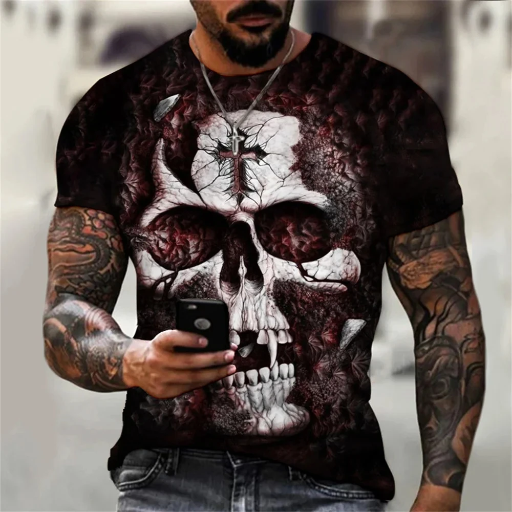 

Men T Shirts Skull Print Tee Shirt Men Skull Graphic Tees Men's Summer Clothes Men T Shirts Short Sleeve Tee moto t-shirt