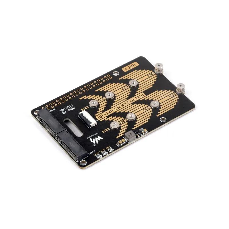 Adaptateur Waveshare PCIe vers 2-Ch M.2 Type B, Compatible avec le protocole NVMe de taille 2280/2260/2242/2230, SSD M.2, Raspberry Pi 5 NVMe HAT