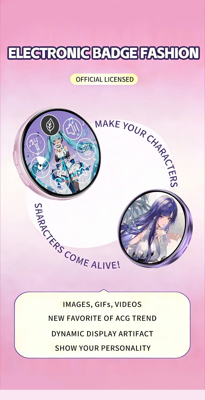 1.5 inch Anime E-Badge Dynamic Electronic Badge Anime Merchandise Digital Display Badge Dynamic Gifts For Otaku Fans Friends