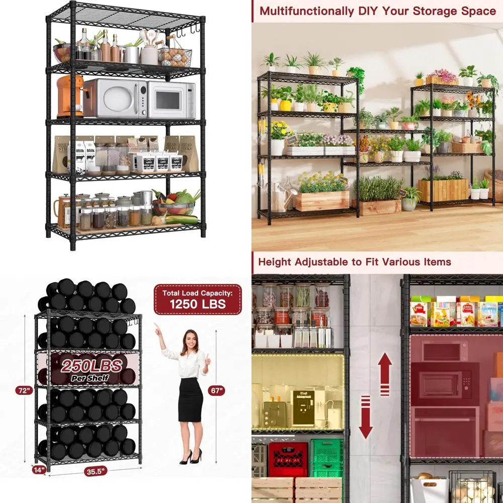 

5-уровневые регулируемые сверхмощные сертифицированные стальные полки для хранения вещей NSF для гаража, утилиты и организации потребностей