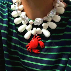 HANGZHI Exaggerated Resin Water Drop Beaded Red Crab Pendant Necklace New Design Chunky Charms Jewelry for Women