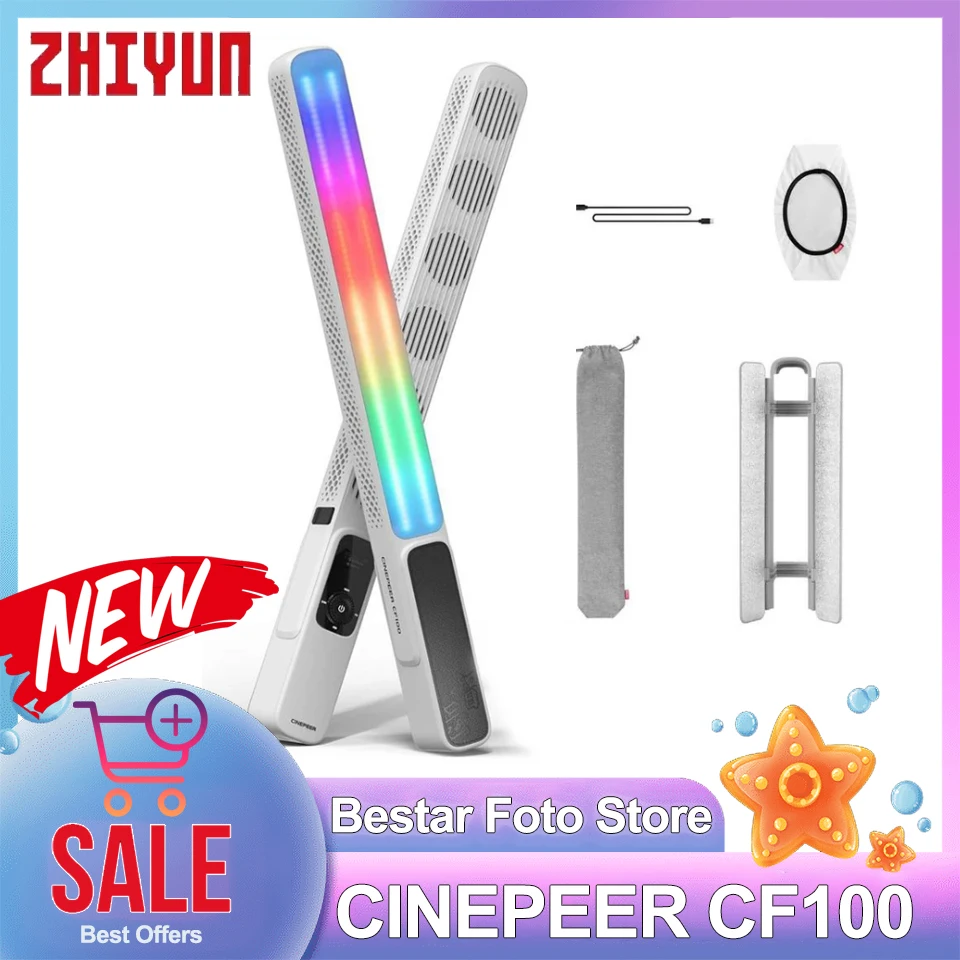 ZHIYUN CINEPEER CF100 RGB Full Color Stick Fill Light 100w 2700-6500K Handheld Tube Photography Light for Vlog Shooting