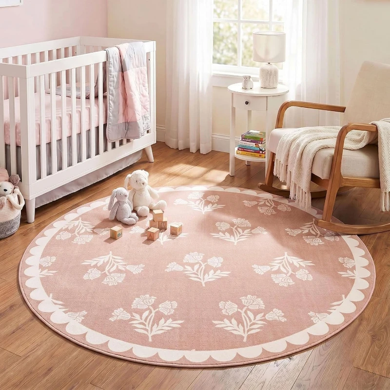Round Rug Living Room Carpet Machine Washable Non-slip Floor Mat Bedroom Carpets Bohemian Floral Rugs Large Area Home Decor Mats