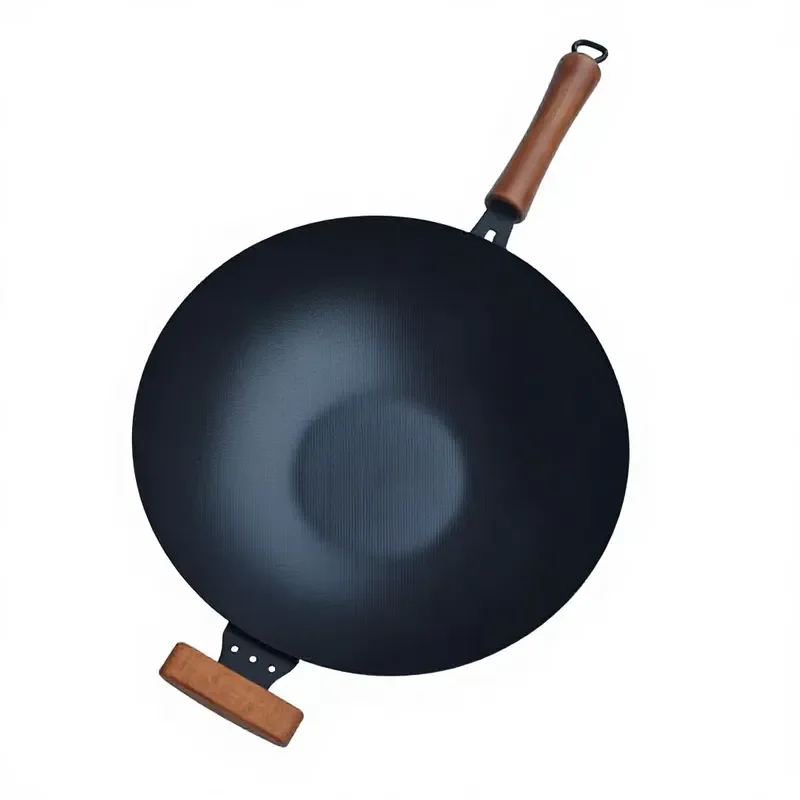 12.8 Inch Hand Hammered Carbon Steel Wok with Wooden Handle Non Stick Stir Fry Pan for Gas Induction Cooktop Chinese Cooking
