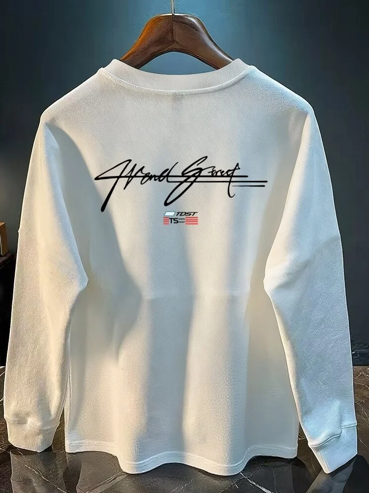 

Мужская хлопковая футболка свободного кроя с длинным рукавом и круглым вырезом, повседневная, весна-осень, новинка, удобная, дышащая