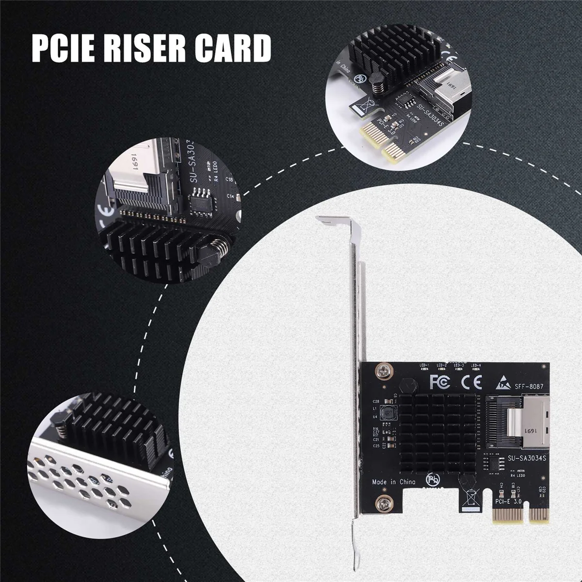 Chia 마이닝용 PCIE 라이저 카드, PCIE 1X to Mini SAS SFF-8087, SATA 3.0 어댑터 카드, 하드 드라이브 확장 카드, 6Gbps