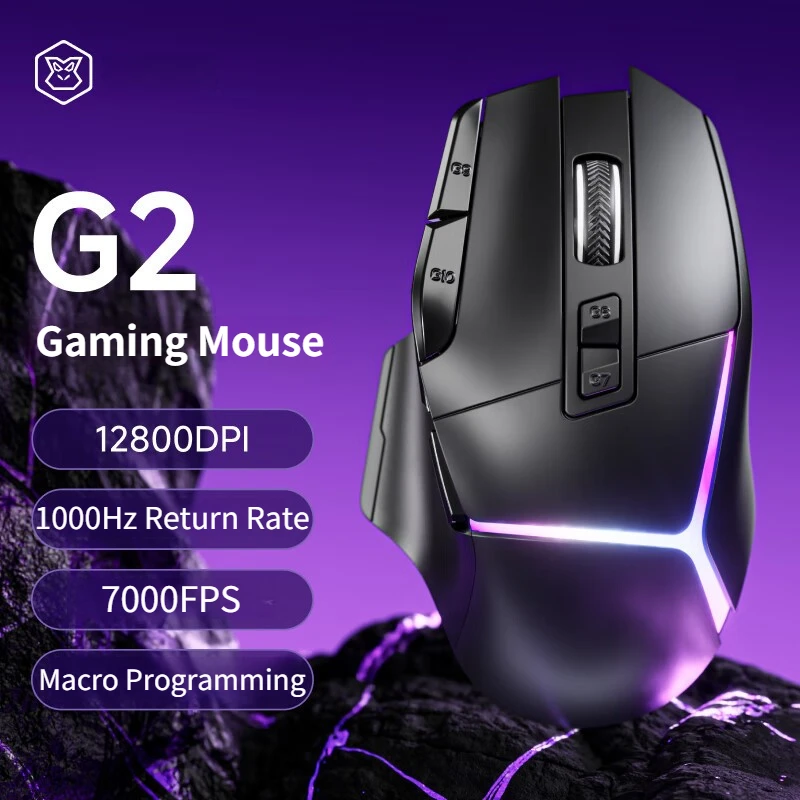 G2 Wired Gaming Mouse 12800DPI Ergonomics RGB Lighting Effect 1000Hz 7000FPS 9 Keys Macro Programming Mouse for Laptops Desktop