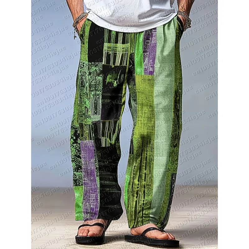 Men'S Kid Color-Blocked Patchwork Long Pants | Mid Waist Drawstring, Regular Fit, Casual Style for Weekend and Festive Occasions