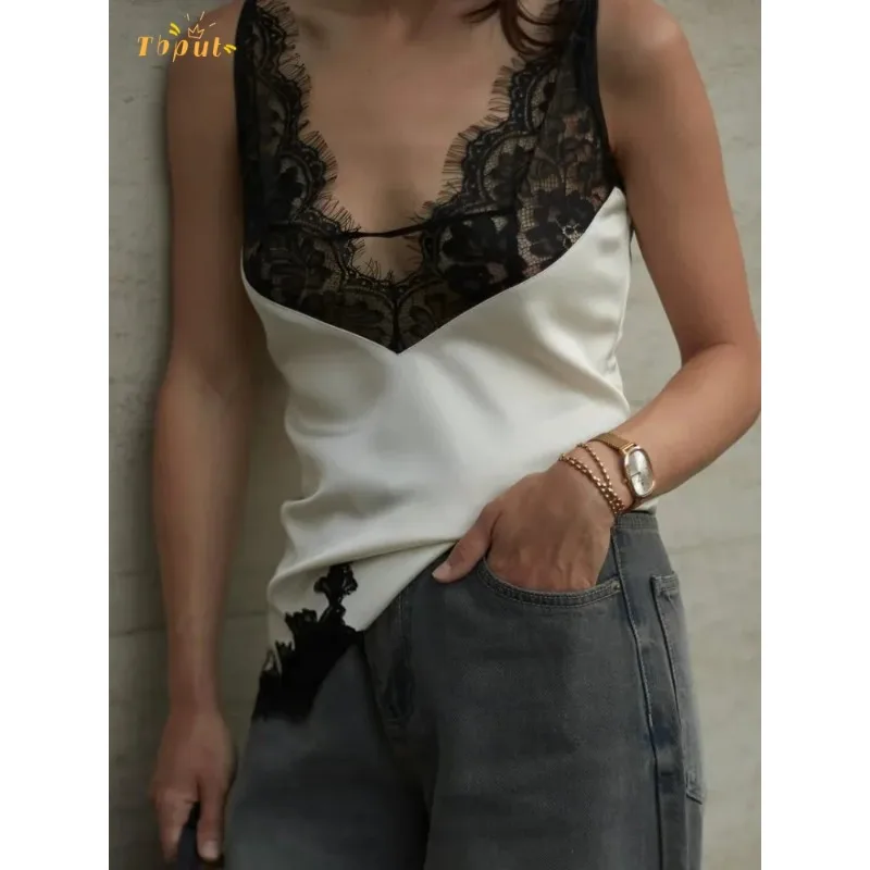 

Новый сексуальный кружевной топ-жилет с глубоким V-образным вырезом и бретельками
