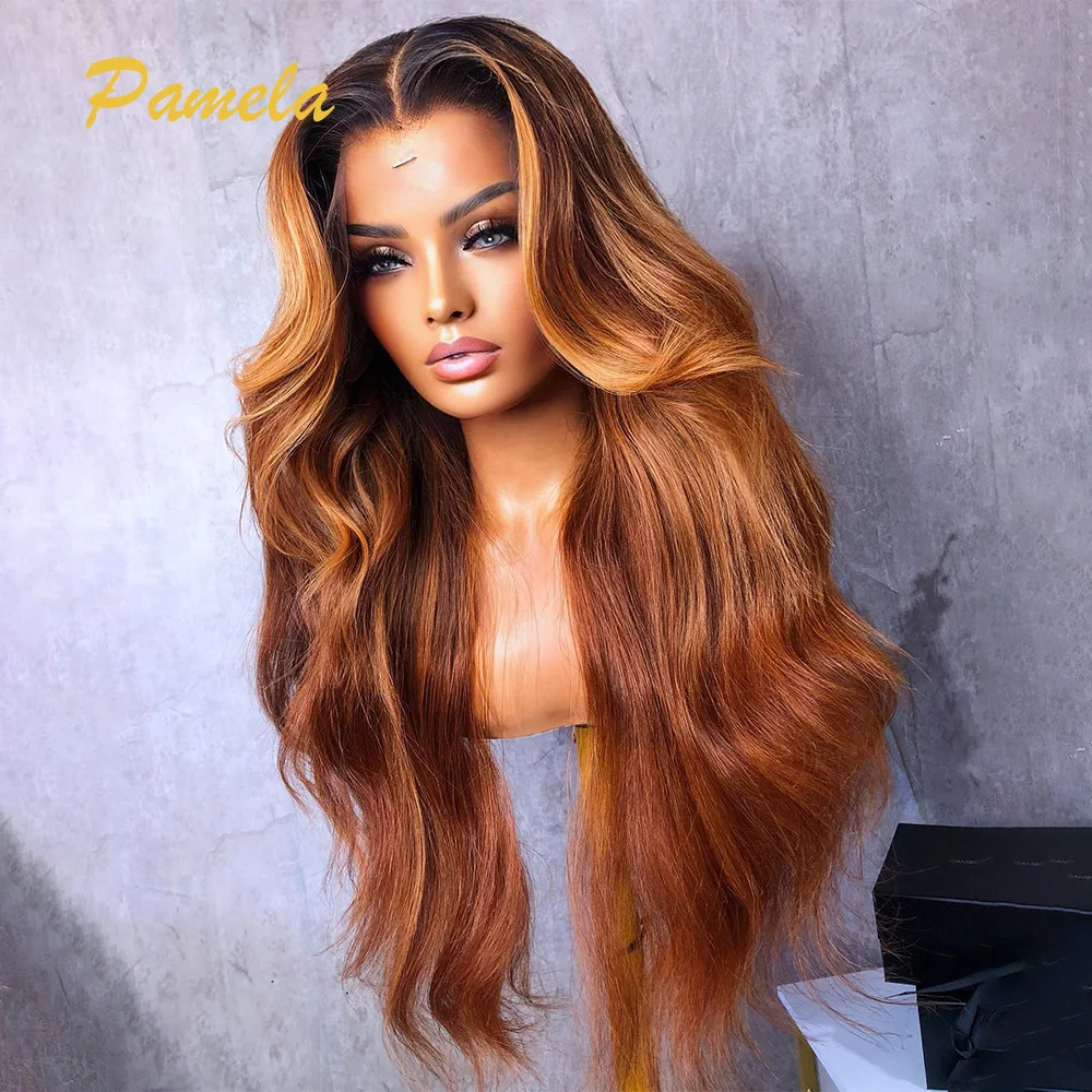 Highlight Blonde 1b/Ginger Orange  Glueless Human Hair Wig Body Wave 13x4 HD Transparent Lace Frontal Wig Pre plucked For Women