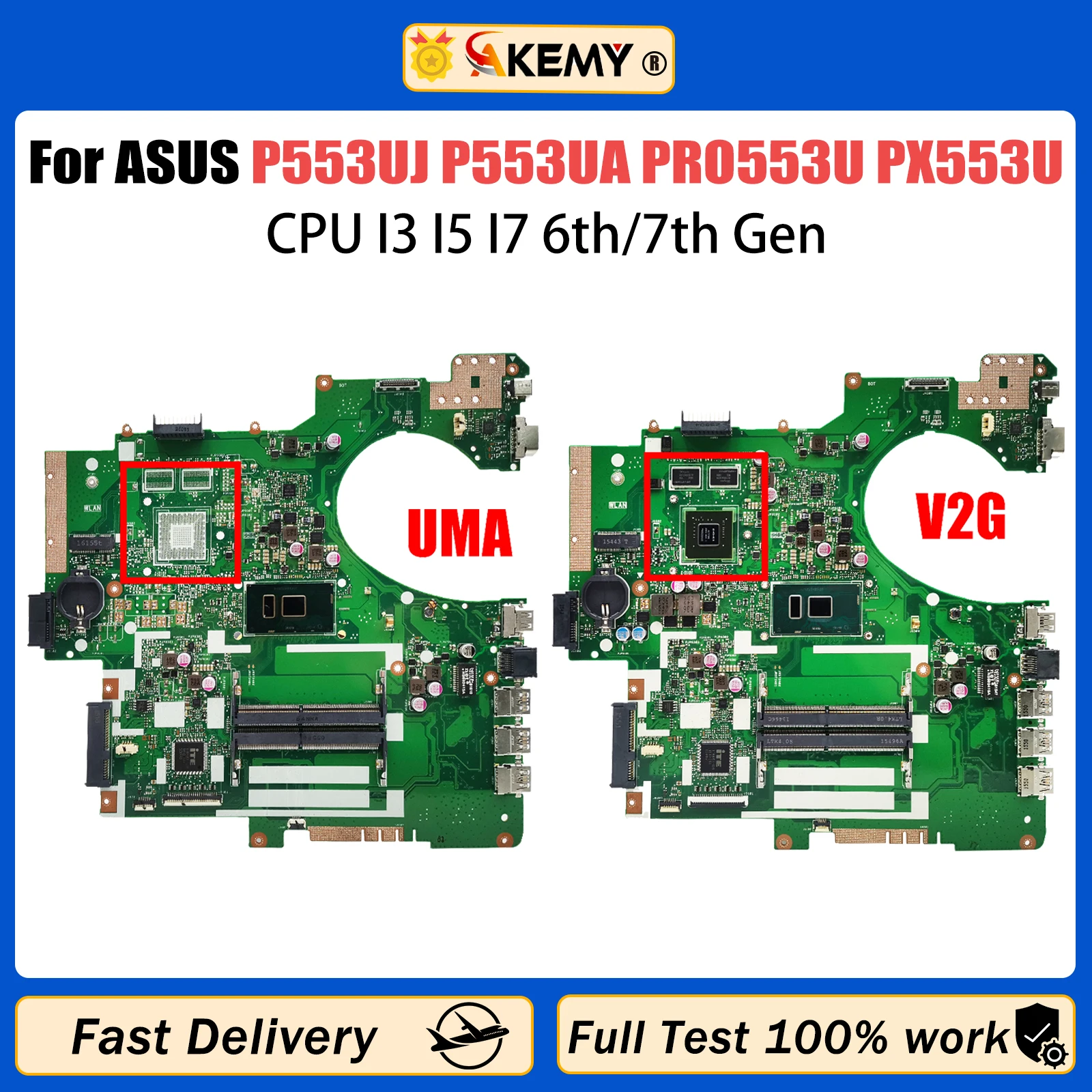 

Материнская плата AKEMY P553UJ для ноутбука ASUS P553UA PRO553U PX553U P2540UQ P2540U P2540UV P2540UB P2540UA, Процессор I3 I5 I7 6-го/7-го поколения