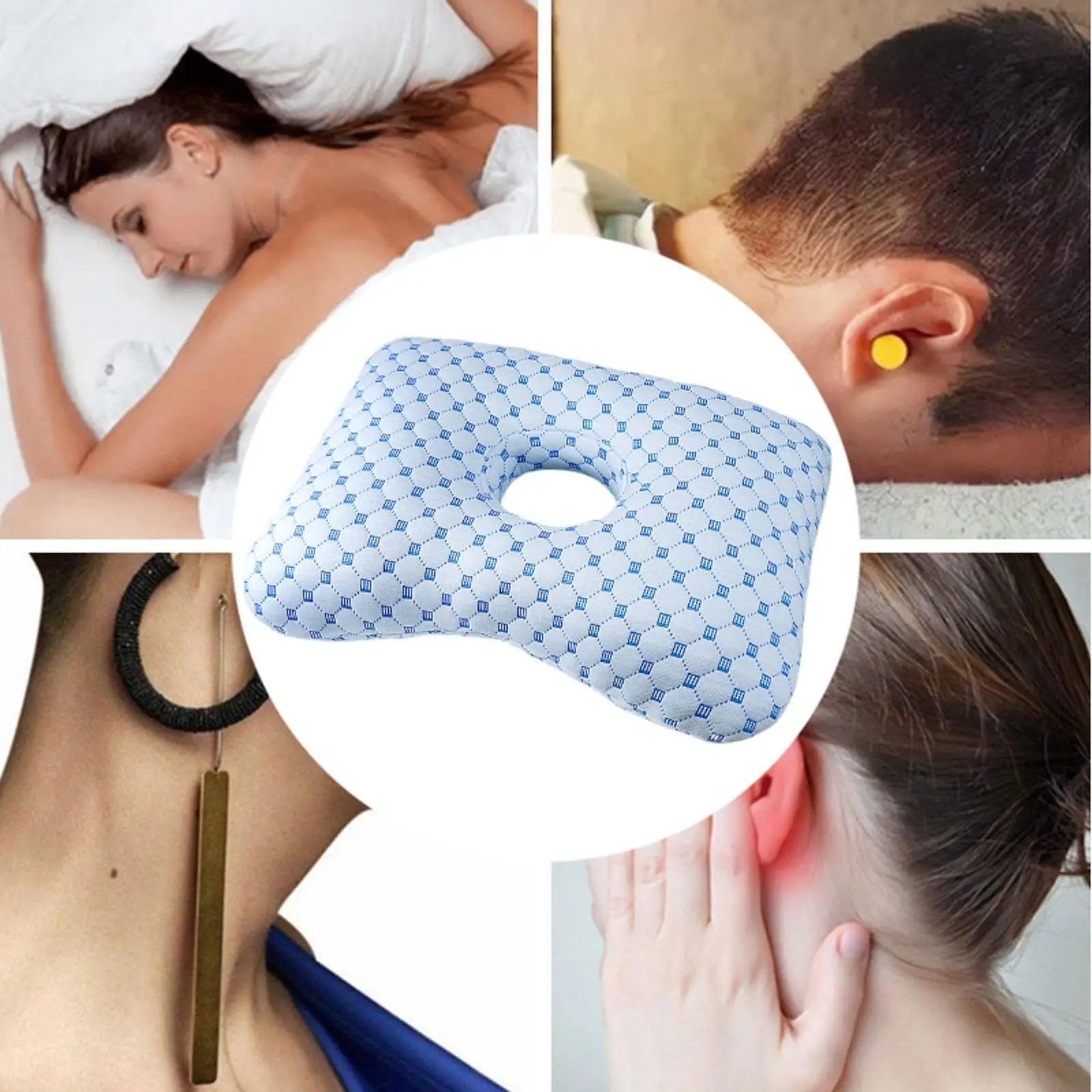 Comfortable Ear Pillow with Hole for Side Sleeping Compact Soft Cushion Machine Washable Pillow for Beauty Pillow Care