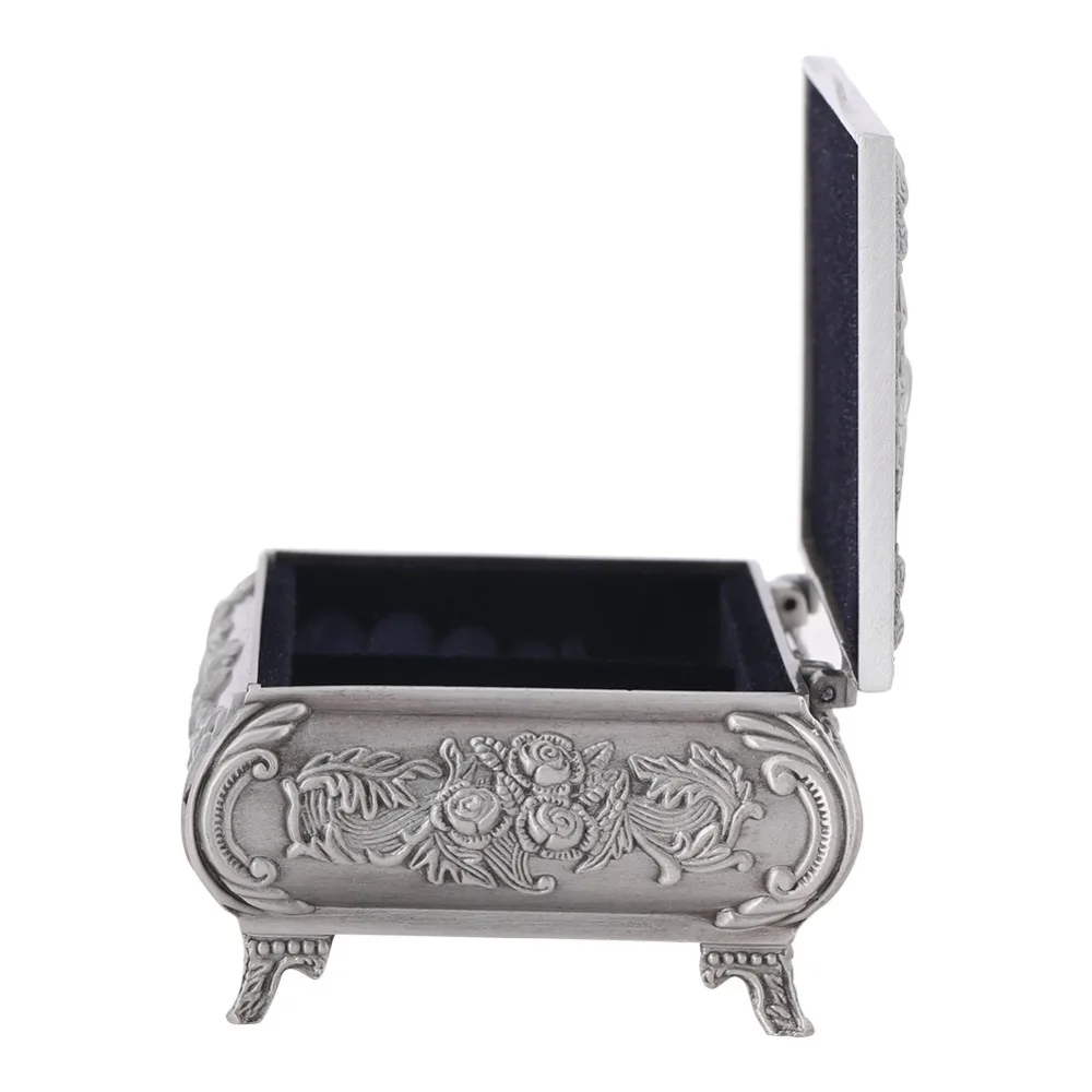 Jewelry Boxes Alloy Jewelry Box Rectangular Vintage Style Jewelry Case Rose Carved Ring Box For Women