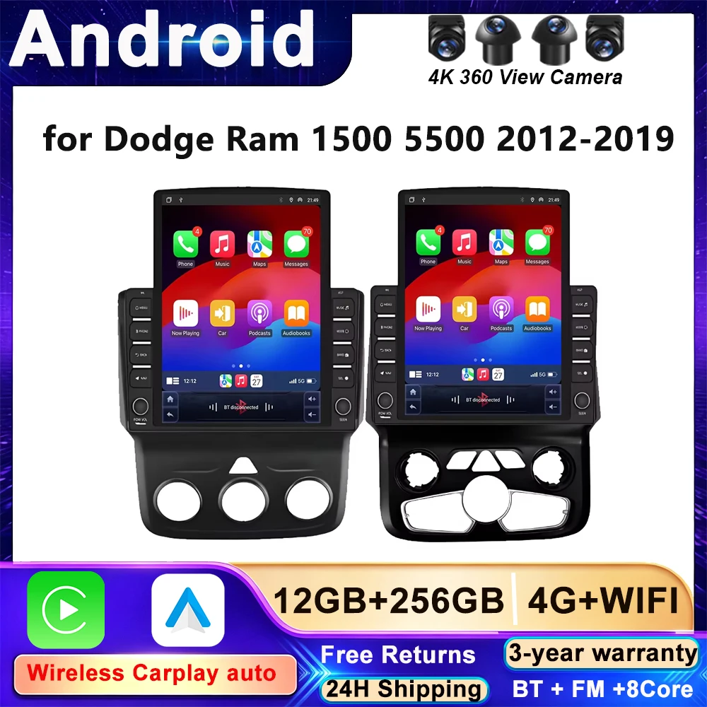 Screen CarPlay 9.7' Vertical Style for Tesla Screen Android Car Radio for Dodge Ram 1500 5500 2012-2019 GPS Player 2 Din Stereo