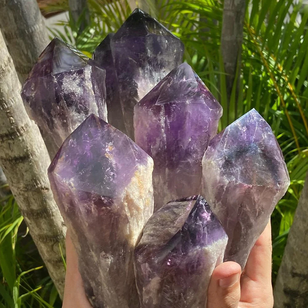 Brazil Natural Amethyst Crystal Rod Point Wand Rough Specimen Scepter Super Power Spirit Healing Gemstone Energy Magic Wand