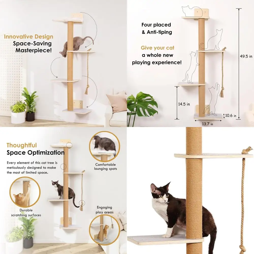 

4-Tier 50 Indoor Cat Wall Tree with Scratching Post, Soft Pads & Cushion