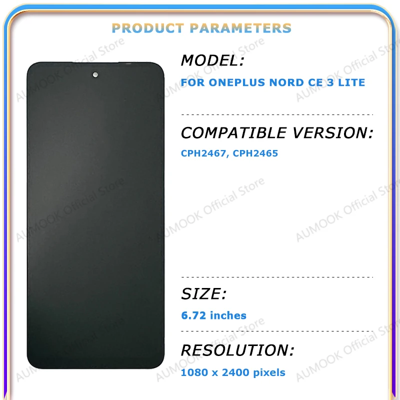 Wyświetlacz LCD do OnePlus 1+ Nord CE 3 Lite CPH2467 CPH2465 Ekran Dotykowy Digitizer Zestaw LCD Części Zamienne z Ramką — zdjęcie produktu 2