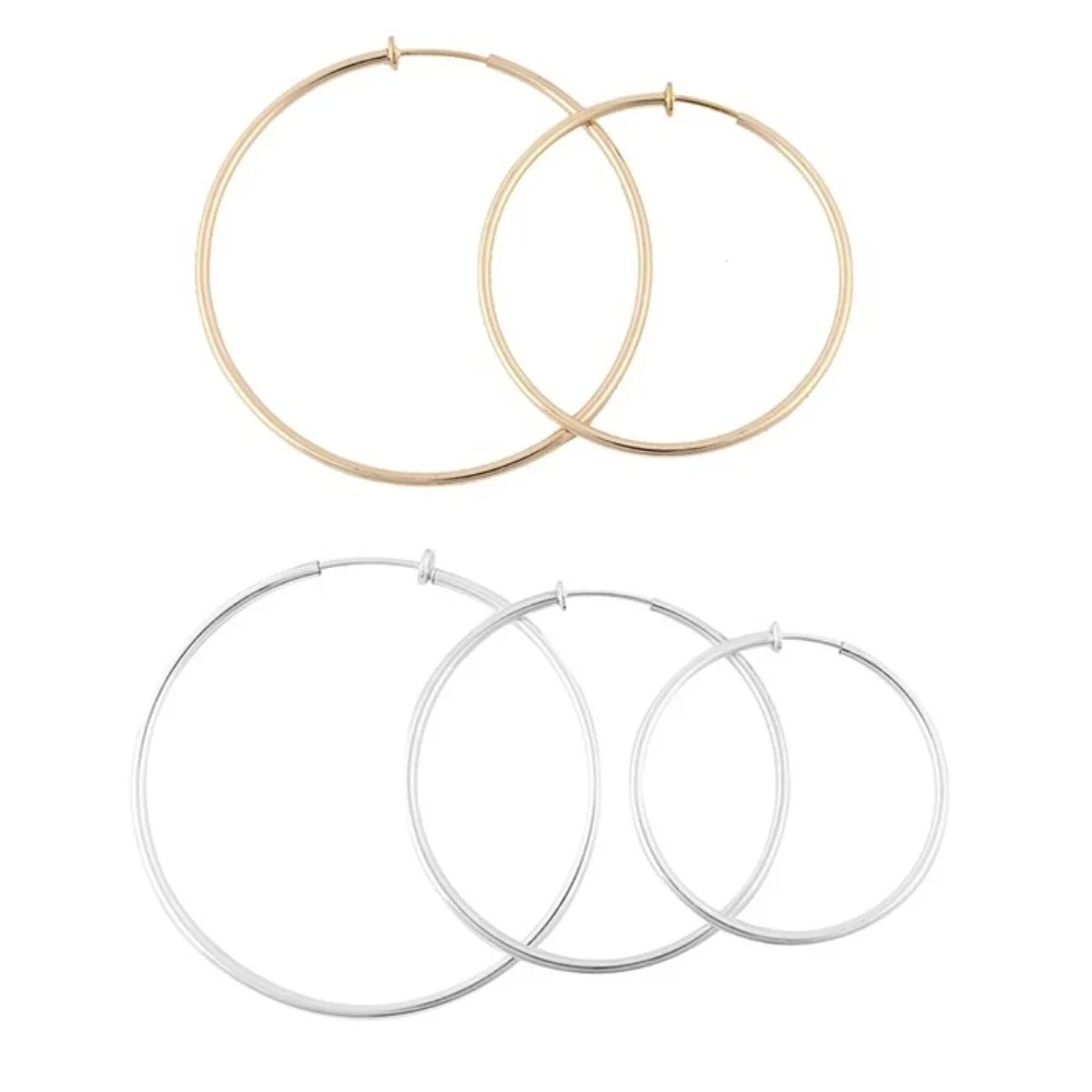 2 Pcs/Set 40/50/60mm Clip-On Earrings Small/Medium/Large Non-Pierced Hoop Style Spring Clip-On Earrings
