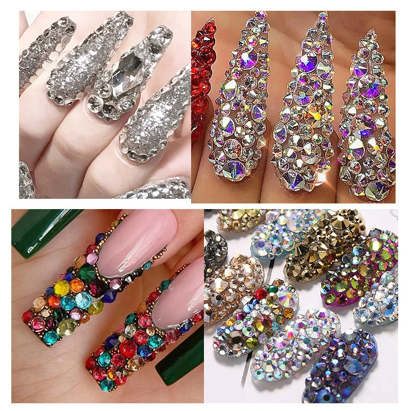 12Gird Round Diamond+1Pc Pen+1Pc tweezers Nail Rhinestone Kit 3Pcs/set ss4-ss16 Round Crystal 3D Luxury Flat-Back Manicure Jewl