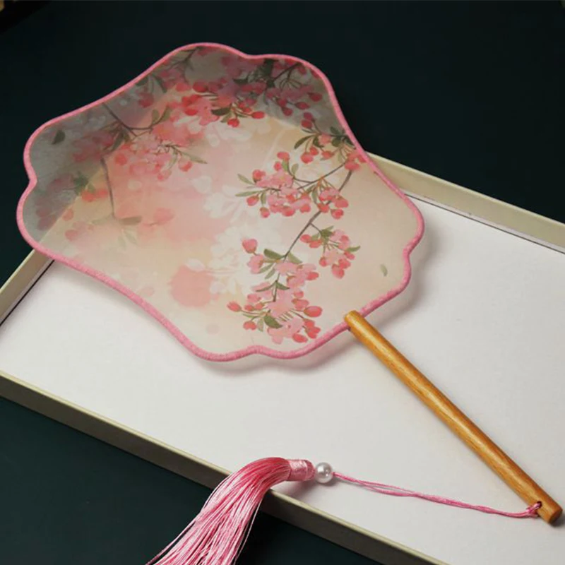 Double Sided Embroidery Silk Round Fan Chinese Handheld Portable Fan Art Hanfu Cheongsam Dancing Tassel Decorative Fans Crafts