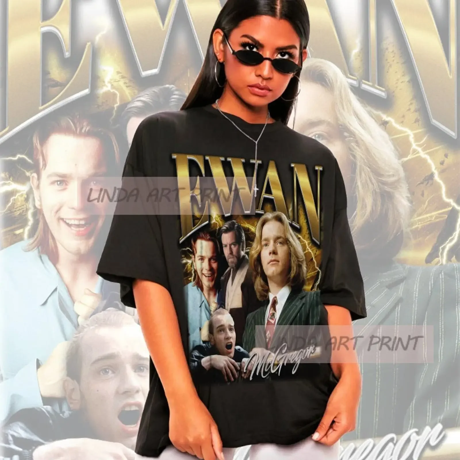 Retro Ewan McGregor Bootleg T Shirt 90s Vintage Actor Merch Casual for Fans  vintage Washed Soft Top For Everyday Wear fashion