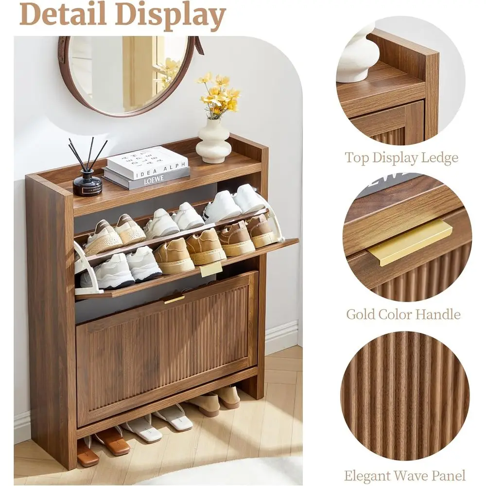 Narrow Standing Wood Shoe Rack Cabinet for Entryway, Front Door, and Hallway view 4