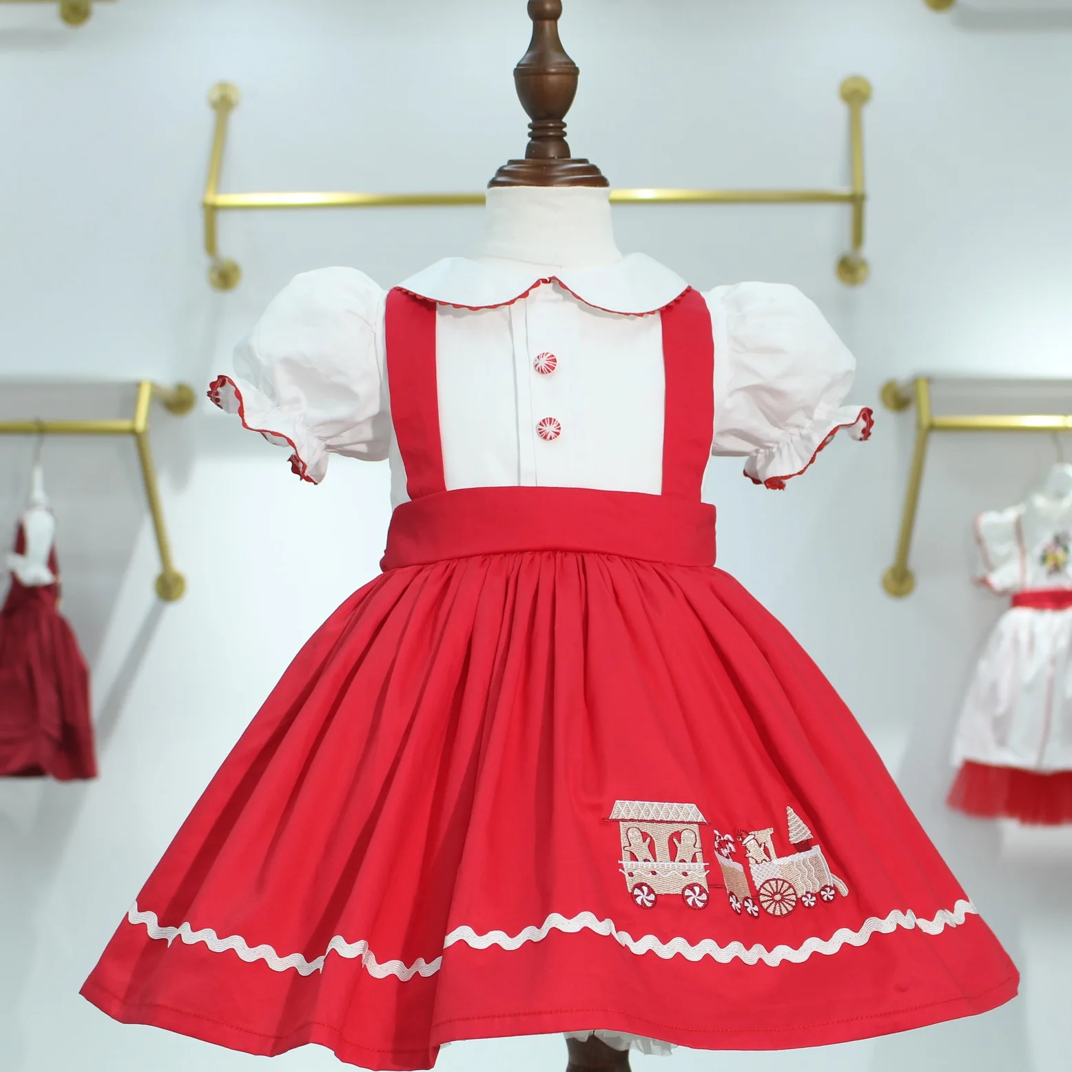 0-12Y Baby Girl Red Lollipop Embroidery Vintage Spanish Princess Ball Gown Dress for Eid Causal Christmas B194